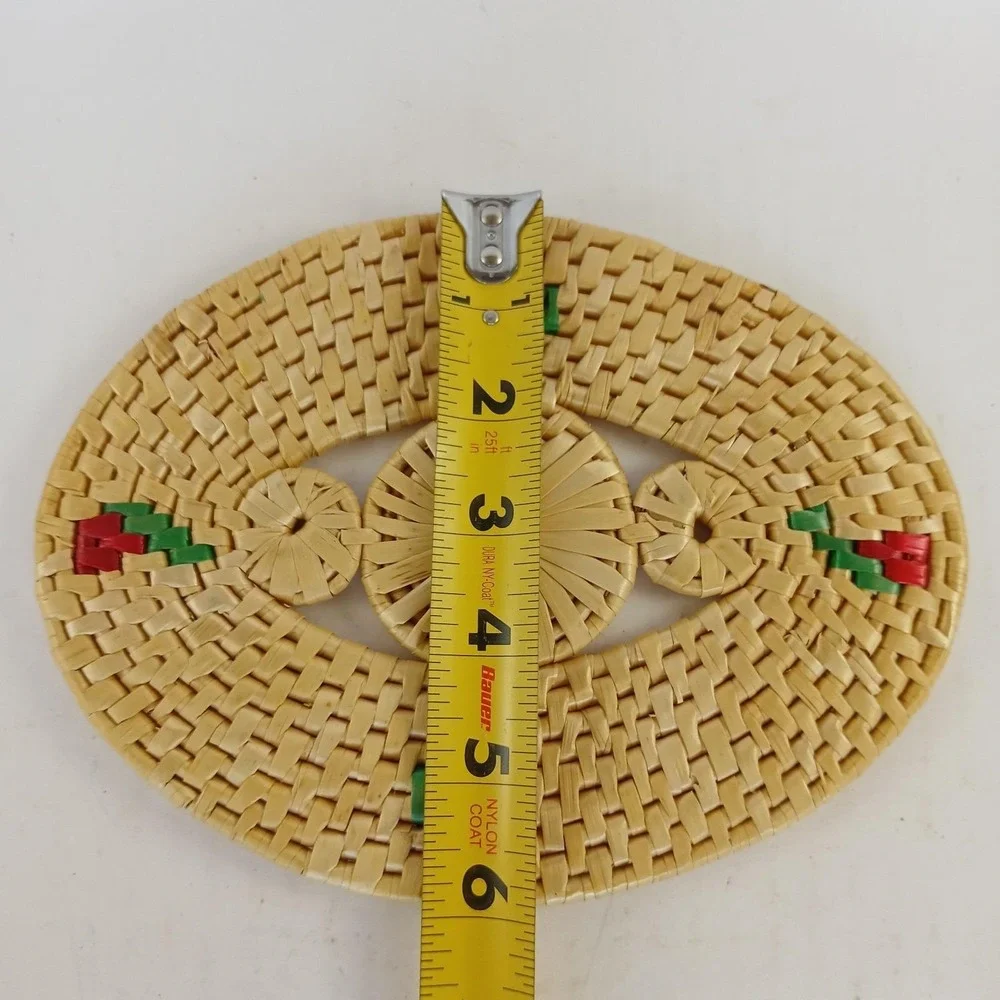 Hot Pad Wicker Straw Trivet Woven Rattan‎ Raffia Boho Wall Decor Cherry Rose Vtg
